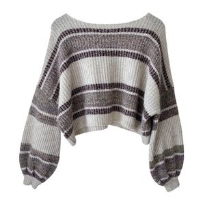 byTiMo Wool Alpaca Blend Cropped Striped Sweater Purple & Cream Women’s Size M